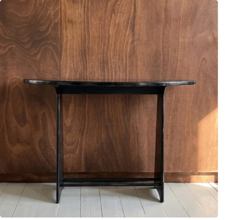 Vintage demilune console in black lacquered wood